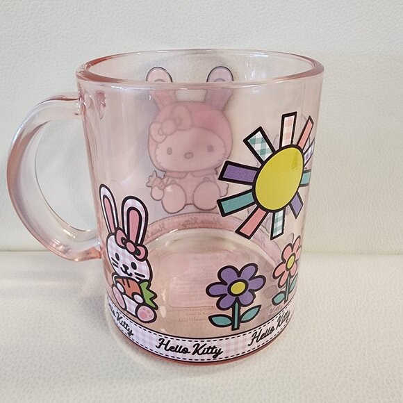 Pink Glass Hello Kitty x Easter ears and bunny coffee mug or cup - Picture 3 of 4